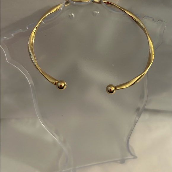 NEW Fashion Sizable Golden-Tone Twisted Alloy Open Bangle Bracelet Balled Ends - Picture 6 of 7